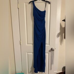 B Darlin Blue Asymmetrical One-Shoulder Gown